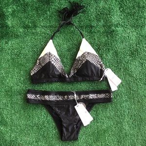 NWT PilyQ Boa Color Block Tri (D) + Banded Teeny L